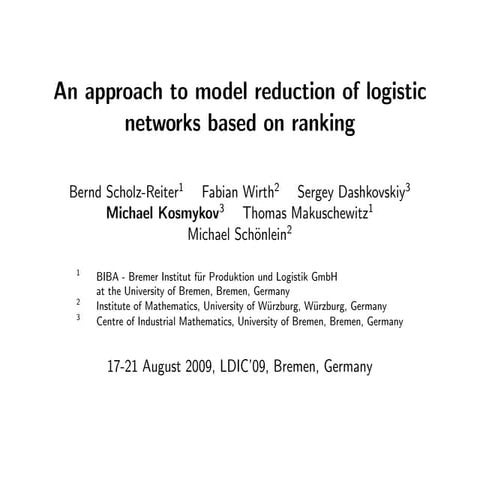 An approach to model reduction of logistic networks based on ranking