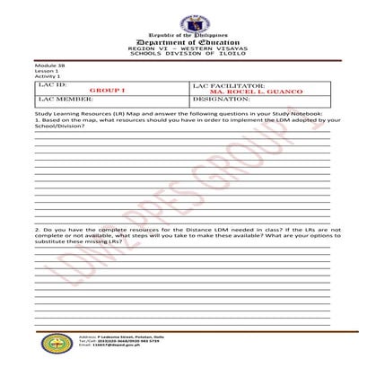 Learning Delivery Modalities Course 2: worksheets