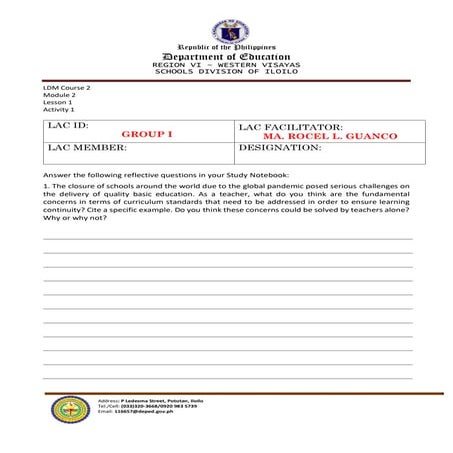 Learning Delivery Modalities Course 2: worksheets