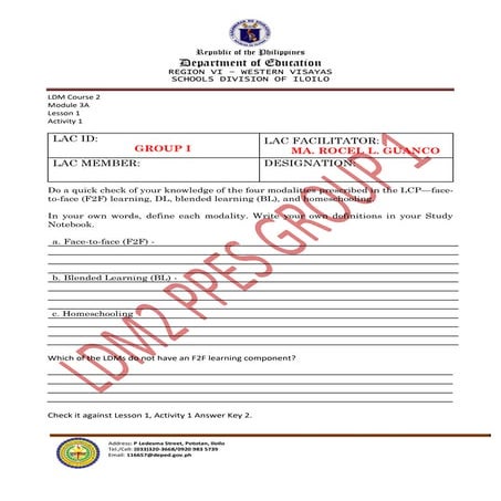 Learning Delivery Modalities Course 2: worksheets