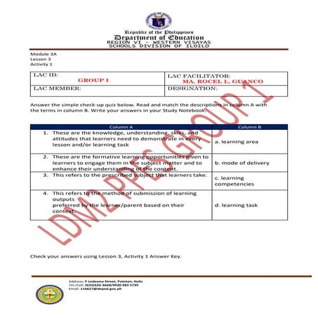 Learning Delivery Modalities Course 2: worksheets