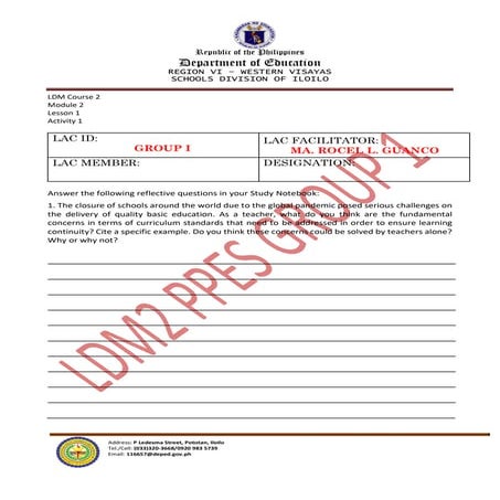 Learning Delivery Modalities Course 2: worksheets