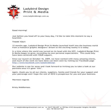 Ladybird Design Print & Media Thank You