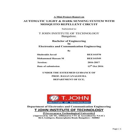 AUTOMATIC LIGHT & DARK SENSING SYSTEM WITH MOSQUITO REPELLENT CIRCUIT