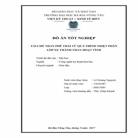 Đề tài: Tái chế than phế thải từ quá trình nhiệt phân lốp xe, 9đ