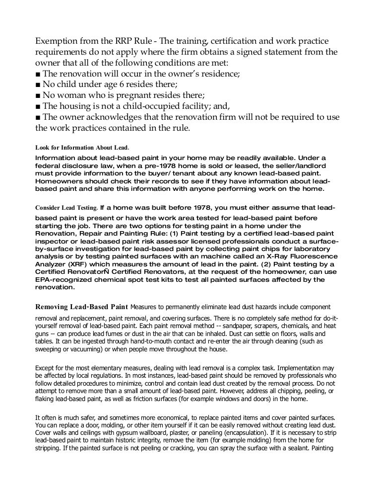 Lead paint removalabatementcost rrp rule