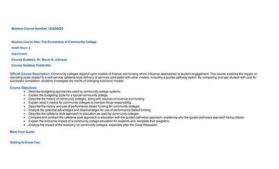 LEAD5623 The Economics of Community Coll