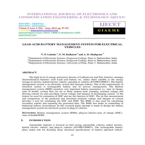 Lead acid battery management system for electrical vehicles