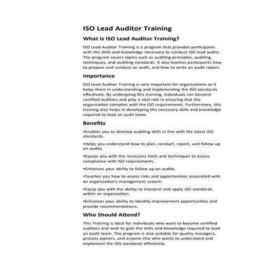 lead auditor course fees ppt