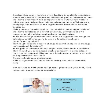 Leaders face many hurdles when leading in multiple countries. Ther.docx