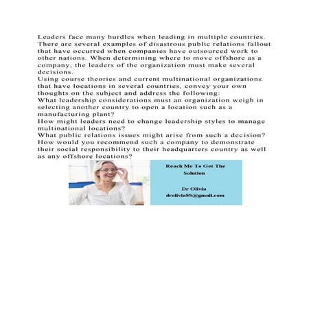 Leaders face many hurdles when leading in multiple countries. There .docx