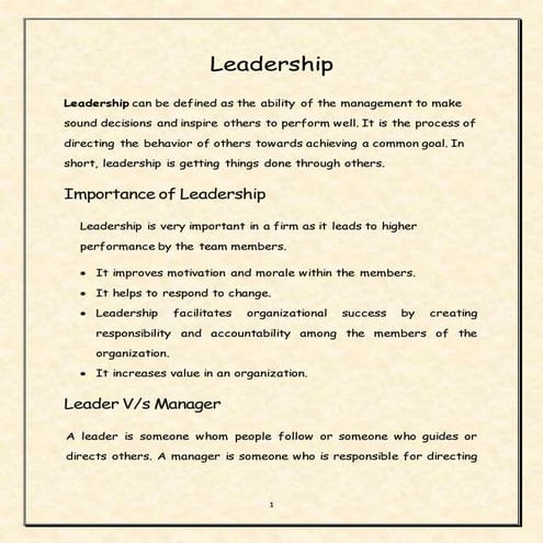 Notes on Leadership In Organisation Behavior (Notes for BBA/B.com Students)