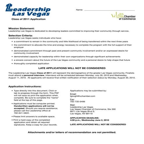 2011 Las Vegas Leadership Program Application | PDF