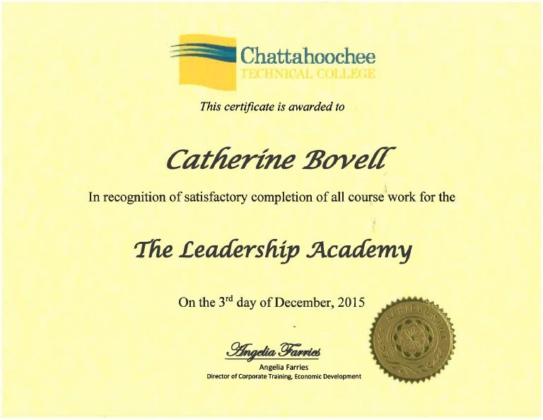 Leadership academy certificate of completion