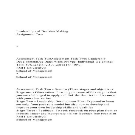 Leadership and Decision MakingAssignment Two.docx