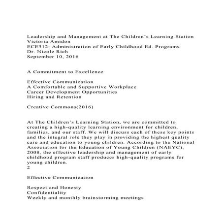 Leadership and Management at The Children’s Learning StationVi.docx