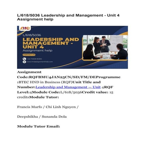 Leadership and Management Unit 4 Assignment help.docx