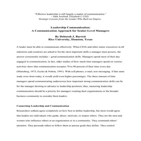 Leadership communication   a communication approach for senior-level managers...