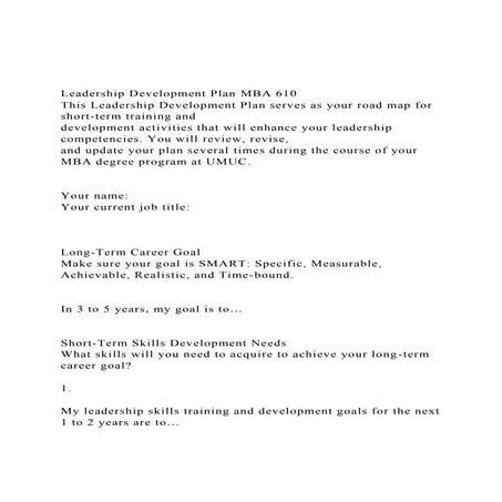 Leadership Development Plan MBA 610This Leadership Developm.docx