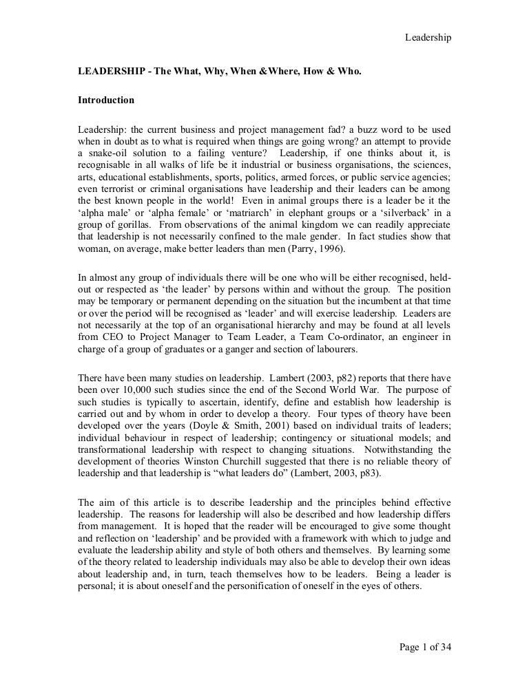 Leadership Essay Peart