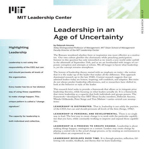 Leadership in an Age of Uncertainty