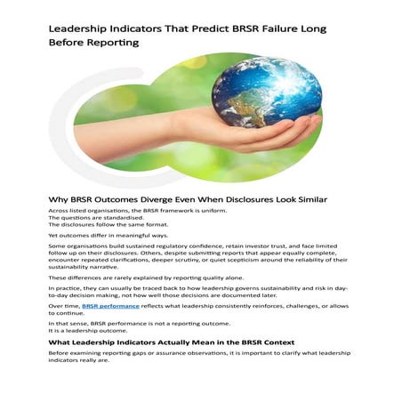 Leadership Indicators That Predict BRSR Failure Long Before Reporting | PDF