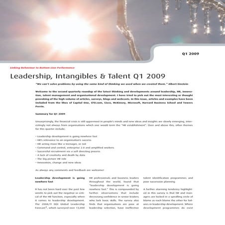 Leadership, Intangibles &  Talent Q1 2009 Four Groups