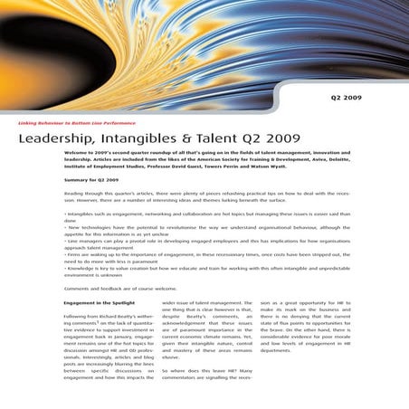 Leadership, Intangibles & Talent Q2 2009   Four Groups