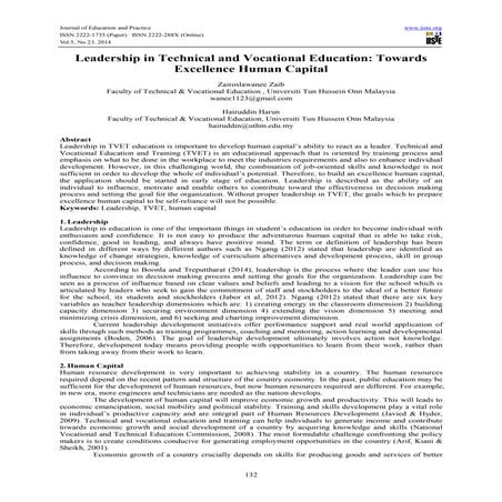 Leadership in technical and vocational education towards excellence human cap...