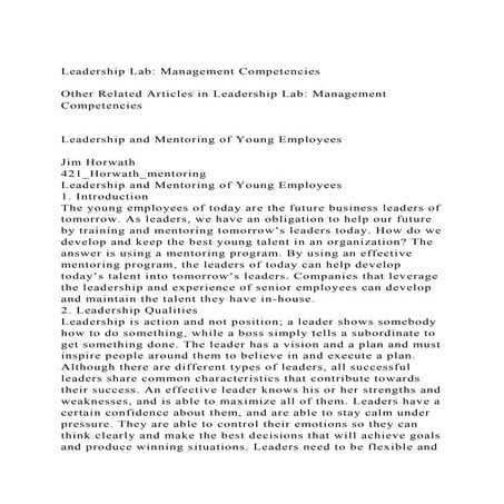 Leadership Lab Management CompetenciesOther Related Articles .docx