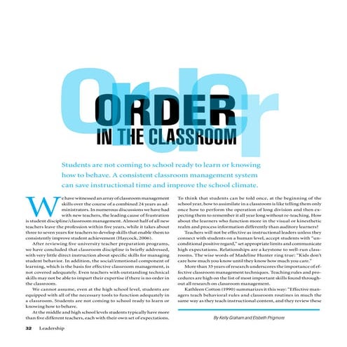 Order in the Classroom- Leadership Magazine TTT Article | PDF