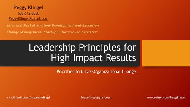 Leadership Principles for High Impact Results by Peggy Klingel