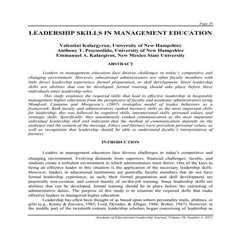 Leadership Skills In Management Education | PDF