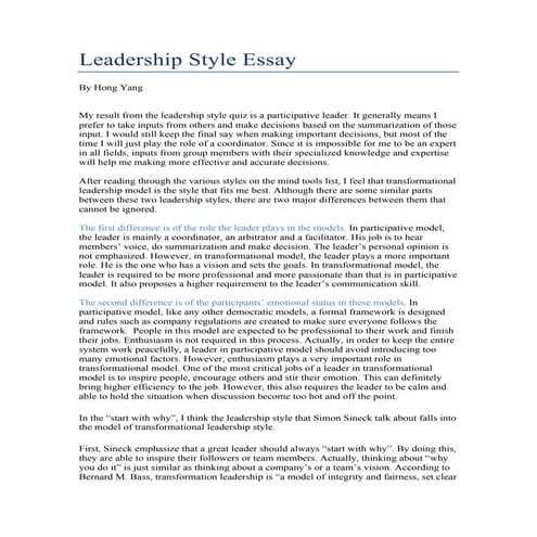 Leadership Style Essay 