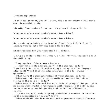 Leadership StylesIn This Assignment You Will Study The Charac docx