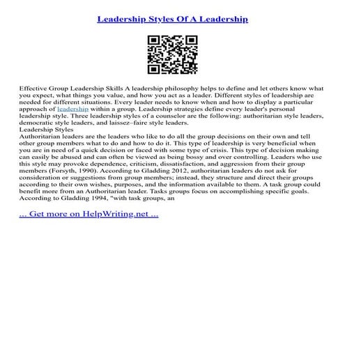 Leadership Styles Of A Leadership