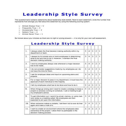 Leadership style survey | DOCX