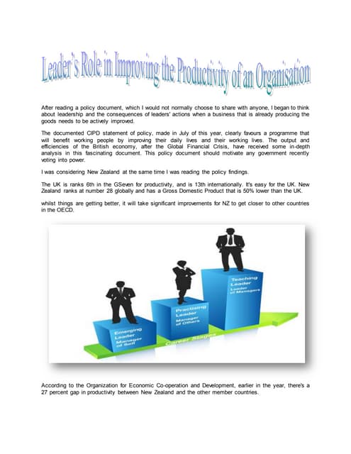 Leader’s role in improving the productivity of an organisation