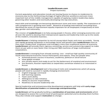 Leaderstream project summary short 20 9 11