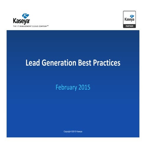 Lead Generation Best Practices | Kaseya Partner Program VAR Onboarding Tool