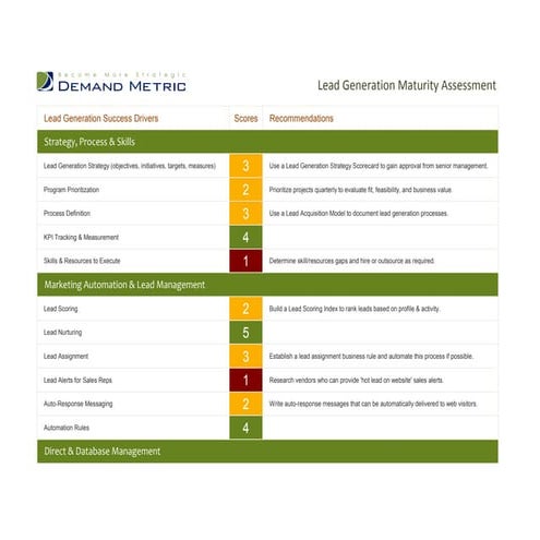 Lead Generation Maturity Assessment
