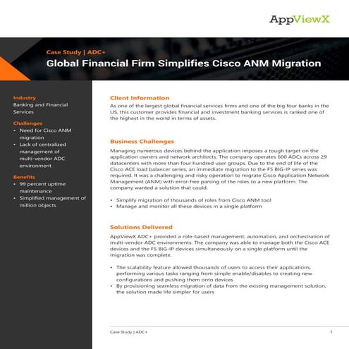 Global Financial Firm Simplifies Cisco ANM Migration 