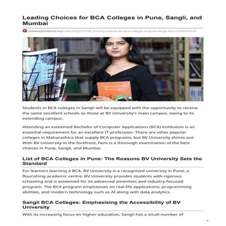 Leading Choices for BCA Colleges in Pune, Sangli, and Mumbai