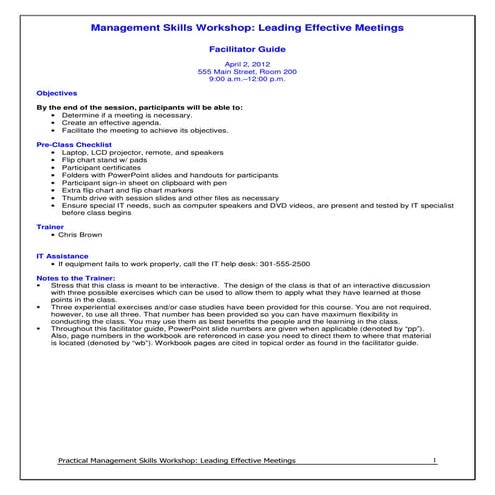 Leading effective meetings facilitator guide