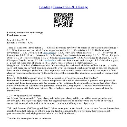 Leading Innovation &Amp; Change