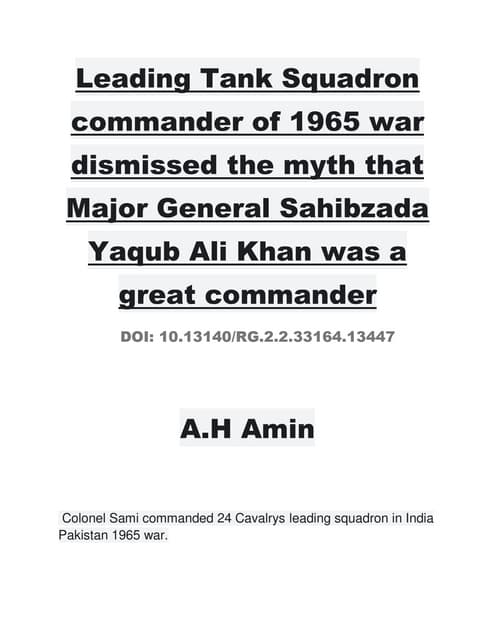 Leading Tank Squadron commander of 1965 war dismissed the myth that Major Gen...