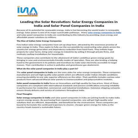 Leading the Solar Revolution Solar Energy Companies in India and Solar Panel ...