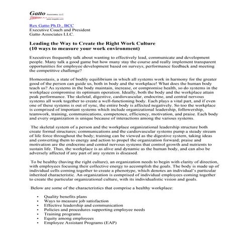 Leading the way to create the right work culture (10 ways to measure your work environment)