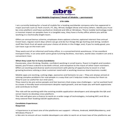 Lead mobile engineer