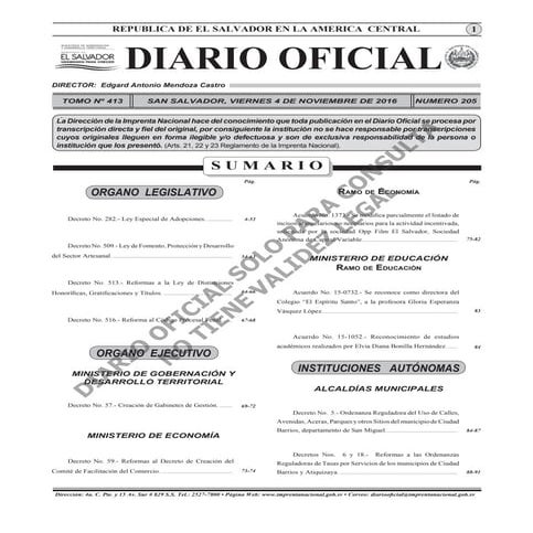 LEY ESPECIAL DE ADOPCIONES. Diario Oficial.